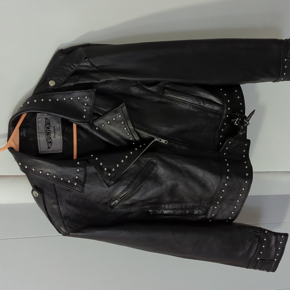 Premium leather jacket with silver studded embellishments